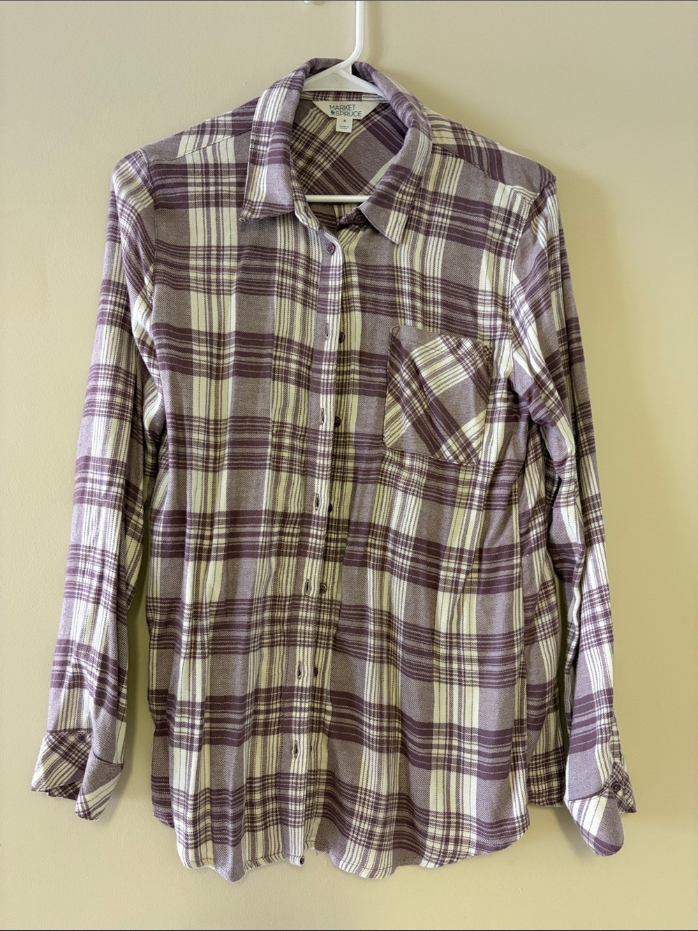 Market & Spruce Lavender and White Plaid Button-Down Shirt
